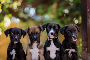 Group of Four Puppies Sitting Together. Generative AI