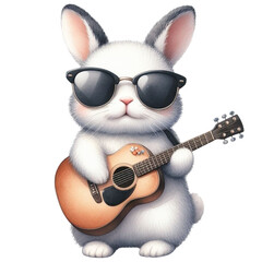 rabbit cute little  playing guitar 
