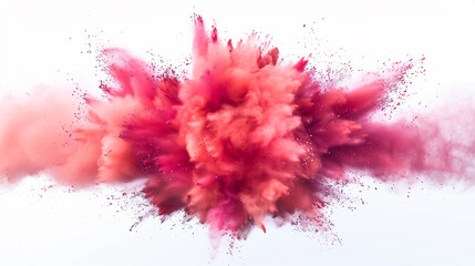Vibrant pink and red powder explosion on white background, abstract color cloud, creative concept for festivals or color runs