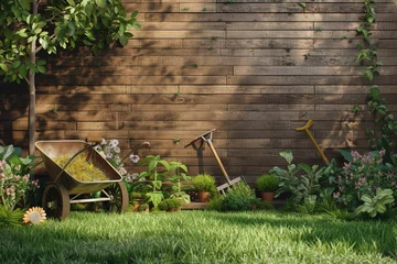 Fototapeten Backyard gardening equipment in the backyard © toonsteb