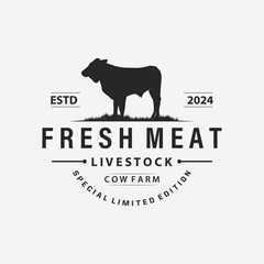 Cow Logo, Simple Cattle Farm Design, Livestock Silhouette, Vector Badge For Business Brand