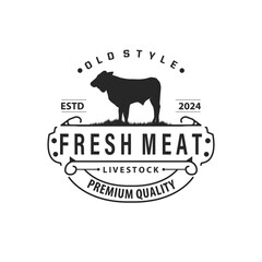 Cow Logo, Simple Cattle Farm Design, Livestock Silhouette, Vector Badge For Business Brand