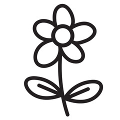 Hand drawn flower outline for kid colouring book, summer, black and white sticker, tattoo, picnic icon, floral, logo, shirt print, childhood pattern, spring, nature, plants, tree, garden