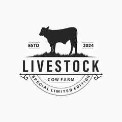 Cow Logo, Simple Cattle Farm Design, Livestock Silhouette, Vector Badge For Business Brand