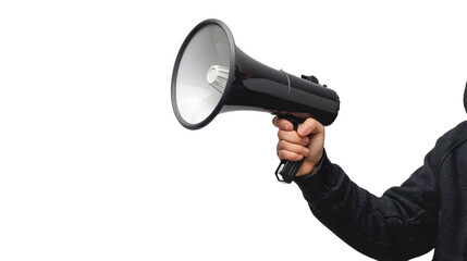 Naklejka premium Man holding megaphone PNG transparent.