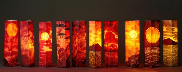 Illuminated Japanese red festival lanterns - obrazy, fototapety, plakaty