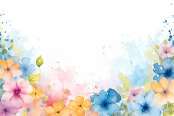 Fototapeta na wymiar A background of watercolor flowers with a clean area for text