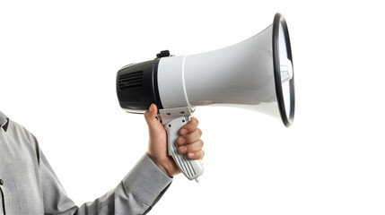 Man holding megaphone PNG transparent.