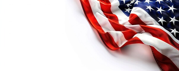 Independence Day Banner. Authentic Holiday Background with American Flag on White