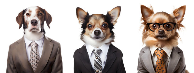 dog in suit isolated on a transparent PNG background, white background , Generative Ai