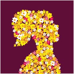 woman silhouette shaped from flowers in flat illustration