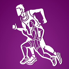 Fototapeta na wymiar Men Running Mix Action Speed Movement Marathon Runner Cartoon Sport Graphic Vector