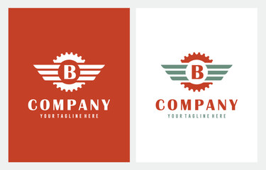 Wings with Gear Initial B Vintage logo design inspiration