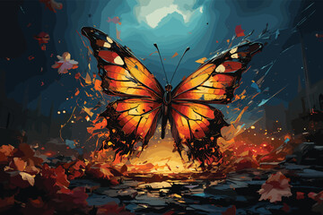 abstract art butterfly flying colorful dazzling 3D illustration