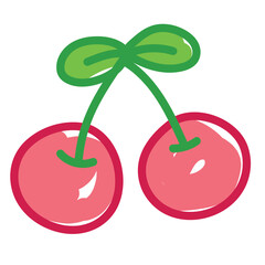 Cherry doodle for cute girly sticker, decoration, fruit, picnic, breakfast, lunch, brunch, school snack, tattoo, print, cafe, restaurant, menu, recipe, grocery shopping, vegan, supermarket, fashion