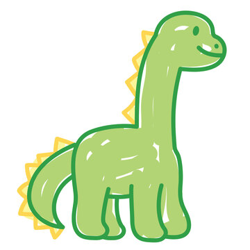 Doodle green dinosaur for tattoo, sticker, animal icon, brand logo, shirt print, happy emotion, decoration, card, cartoon character, comic, kid mascot, toy, doll, childhood pattern, clothing, fashion