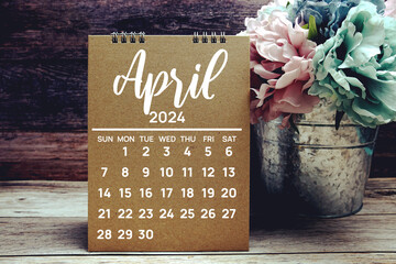 April 2024 annual monthly desk calendar for planning and management - obrazy, fototapety, plakaty