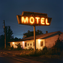 An old Motel with a light up sign 