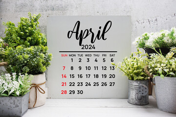 April 2024 monthly calendar for planning and management - obrazy, fototapety, plakaty