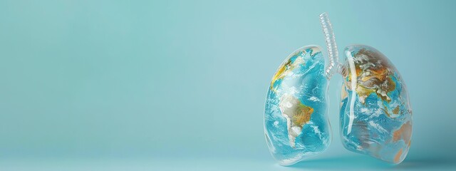 Earth lungs concept with world map, symbolizing environmental awareness and global health.