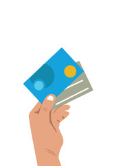 Hand holding cards for credit, debit or for ATM. Editable Clip Art.