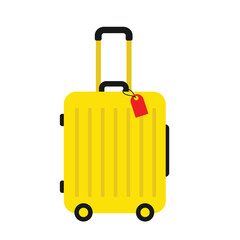 a yellow travel suitcase with wheels and handle