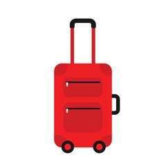 a red travel suitcase with wheels and handle