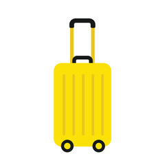 a yellow travel suitcase with wheels and handle