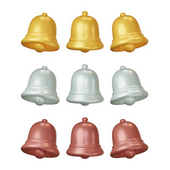 set of metal bell icons in different colors isolated isolated on transparent background. 3d illustration