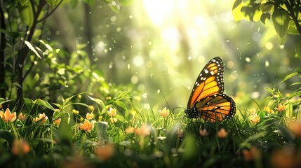 Imagine the gentle rustle of leaves and grass as the butterfly flits from one spot to another.