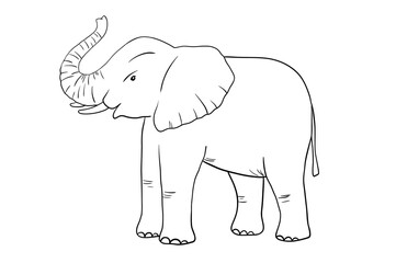 Elephant outline sketch isolated on white background. Vector engraving illustration.