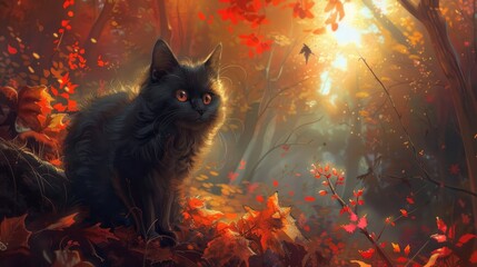 A cat in autumn's season