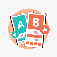 Optimize mobile app or website with AB testing and split test conversion comparison. Experiment for better conversion rates and enhanced user experience. Vector isolated icon on white background © bestforbest