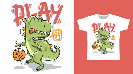 Dinosaur Play Basketball tshirt art fashion designs. © Clushy