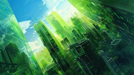 city technology background clear with blue green color - obrazy, fototapety, plakaty