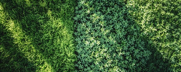 Ideal trimmed grass lawn on a sunny day. Single grass type. No trees or bushes. Top view. Close-up of about 3 square meters. - obrazy, fototapety, plakaty