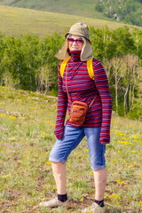 beautiful mature women travels through the mountains of the Southern Urals