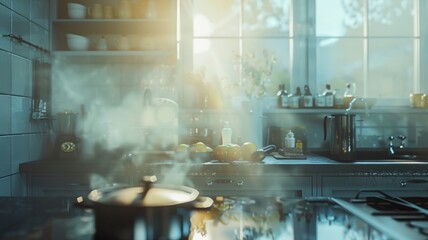 Morning light streaming through a cozy kitchen with a welcoming ambiance