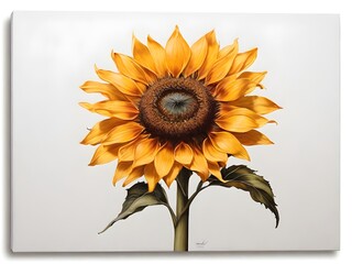  A bright yellow sunflower with a brown center, standing tall and bold on a pure white canvas Generative AI
