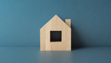 Obraz na płótnie Canvas Miniature wooden block house on blue background