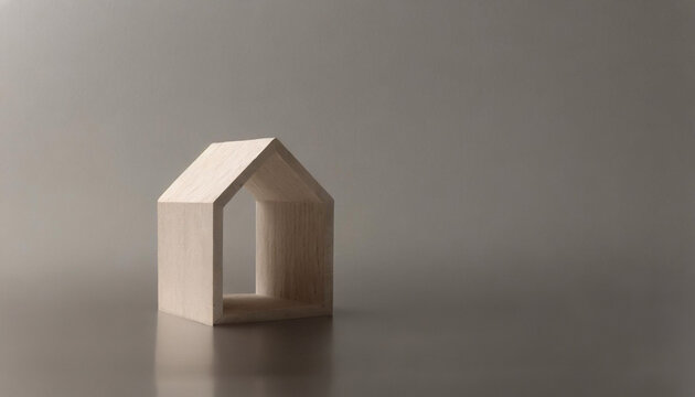 Miniature wooden frame house on gray background