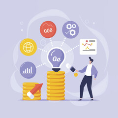 2d vector illustration colorful business , Achieving the goal among many goals with the best proposal and the best results 