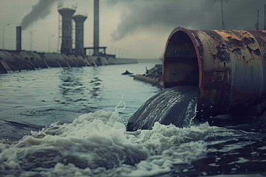 Environmental damage concept, Industrial and factory wastewater discharge pipe into the canal and sea, dirty water pollution, Sewage pipe outfall into the river, the river is polluted