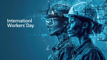 International Workers' Day, Blueprint background embodies labor's foundations
