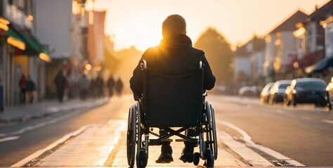 Disabled person in wheelchair - obrazy, fototapety, plakaty