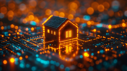 House hologram in futuristic digital background