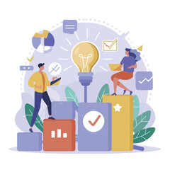 2d vector illustration colorful business , Achieving the goal among many goals with the best proposal and the best results
