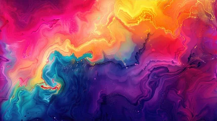 Fotobehang Abstract neon liquid wavy background. Liquid art, marbling texture, digital illustration, neon wallpaper © Maya