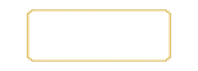  Rectangle vintage gold frame for web presentation, double line horizontal border in oriental style for work project ,png vector illustration