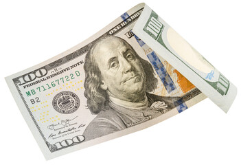 100 dollars banknotes falling in the air isolated on white, Flying 100 American dollars banknotes...